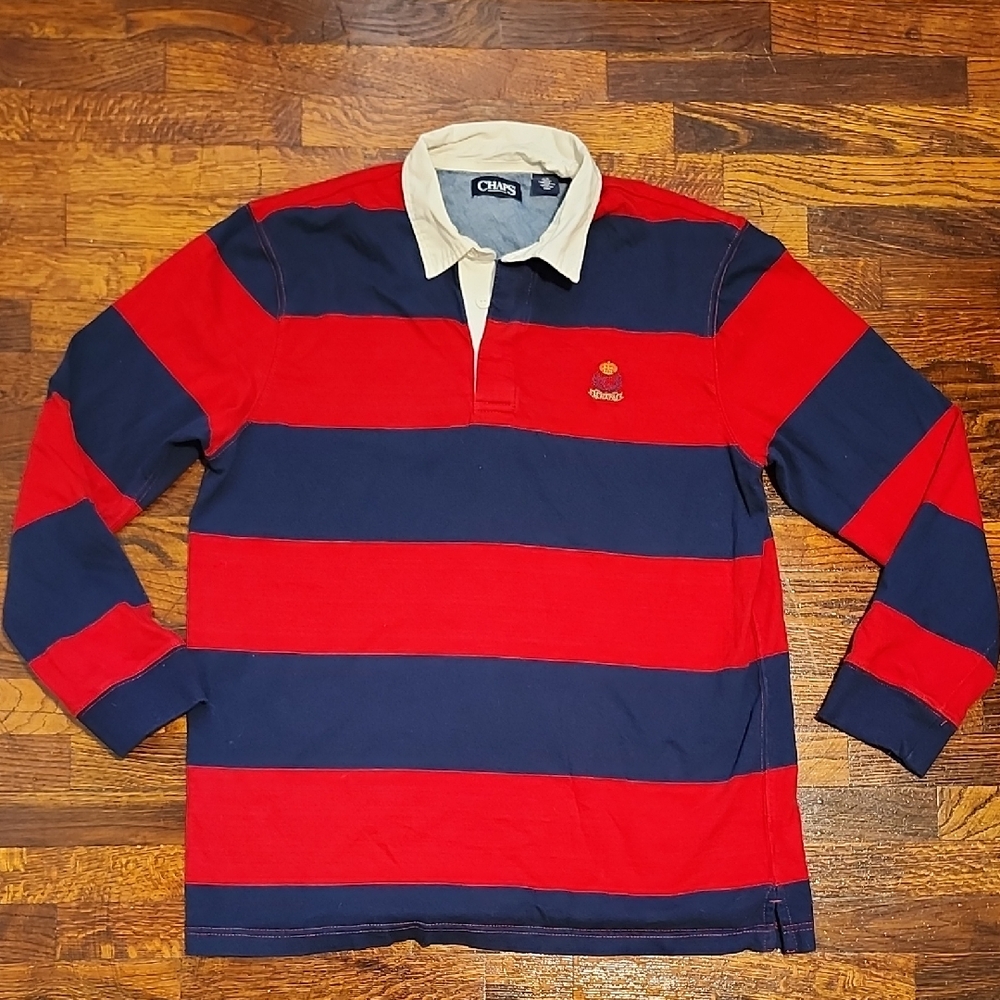 SOLD! SOLD! SOLD! Chaps Bold Red and Navy Rugby Long Sleeve Preppy Sporty